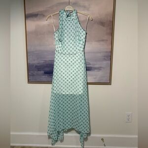 Mint Green Gingham Check Halter High-Low Maxi Meadow Dress